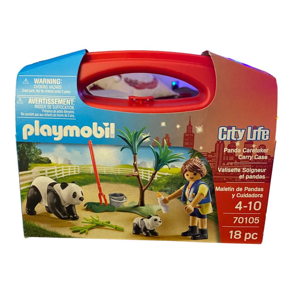 PLAYMOBIL City Life Panda Caretaker Carry Case #70105 18 Pc Set  New Gift